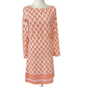 Cabana Life Dress Womens Small Orange White Long Sleeve Boho‎ UPF 50+ Tunic
